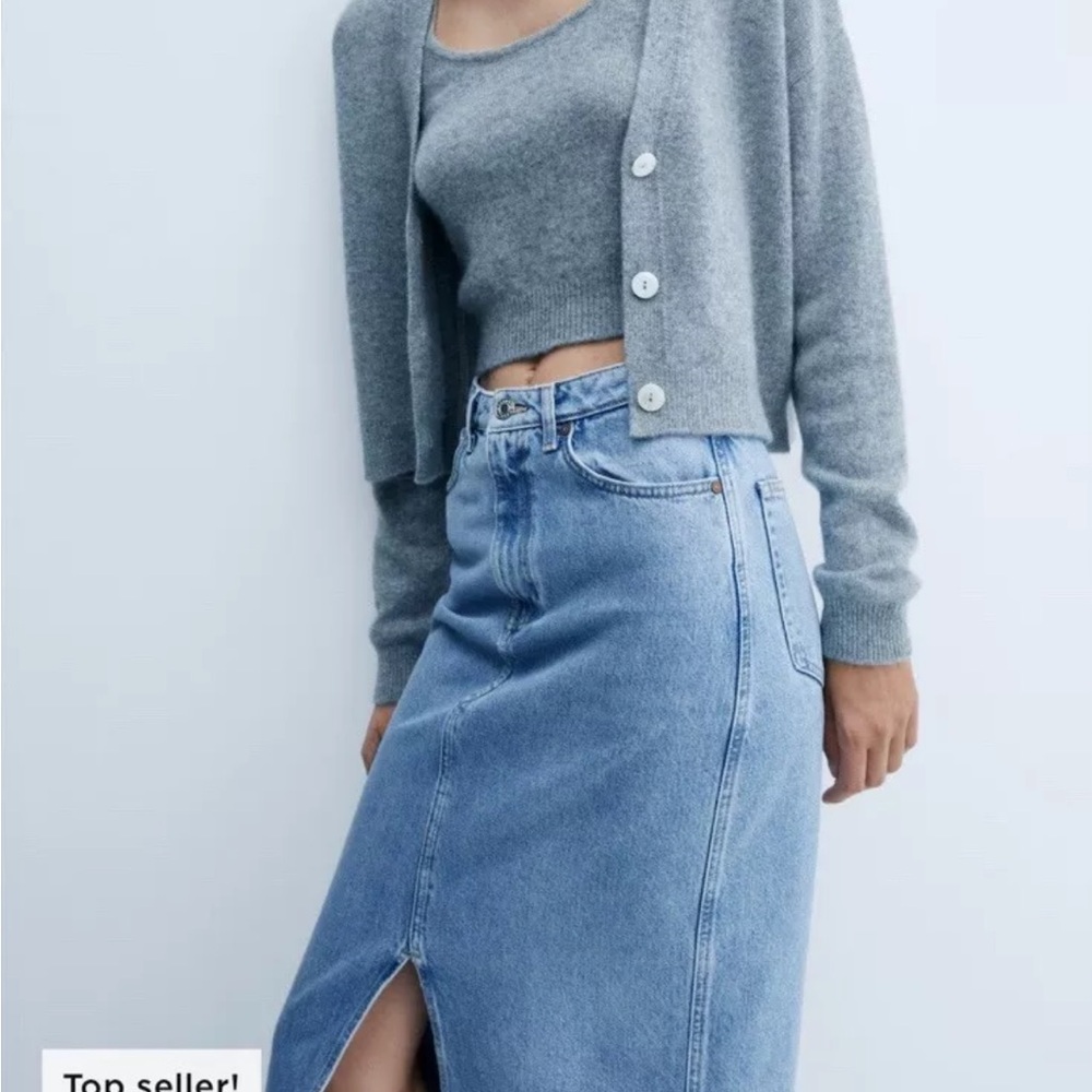 Mango MNG Slit denim skirt Medium Blue Size S